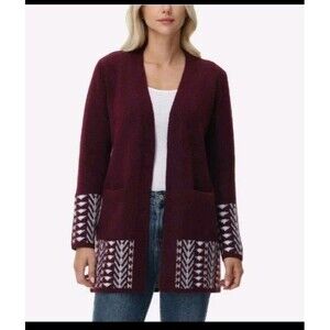 Frye Women's Patterned Cardigan, Dark Red, Size XS  NWT  B3
